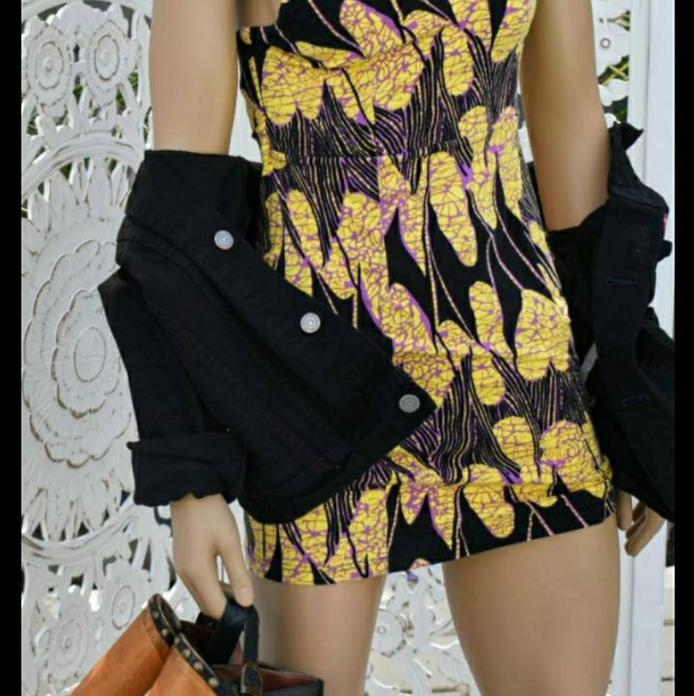 90s ethnic print bodycon dress S